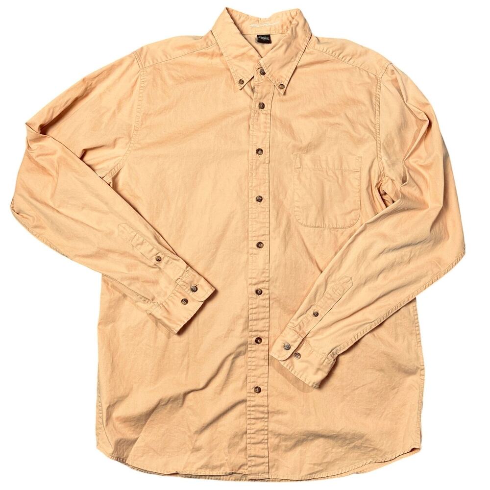 Eddie Bauer Men's Light Burnt Orange Relaxed Fit Button Up Shirt Size L Tall